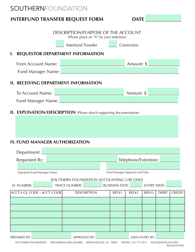 Interfund Transfer Request Form screenshot