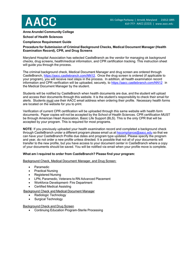 Compliance Requirement Guide Procedure For Submission Of Criminal Background Checks, Medical Documen screenshot