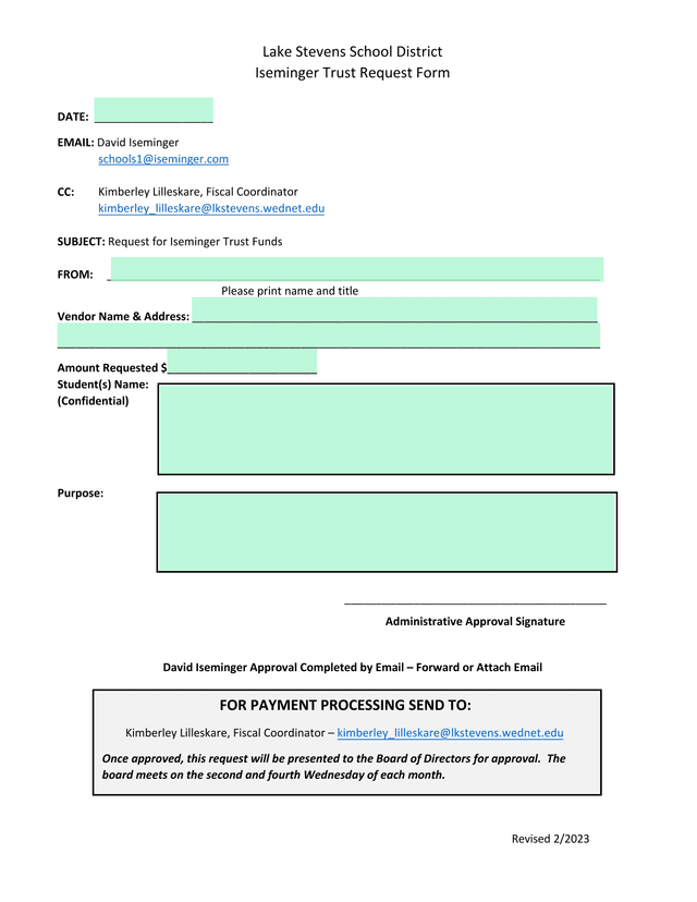 Iseminger Trust Request Form screenshot