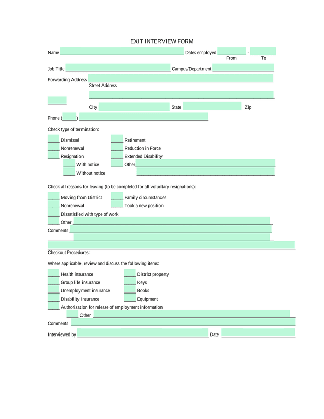 EXIT INTERVIEW FORM screenshot