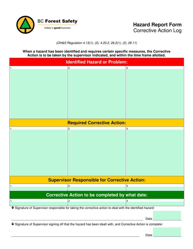 Hazard Report Form screenshot