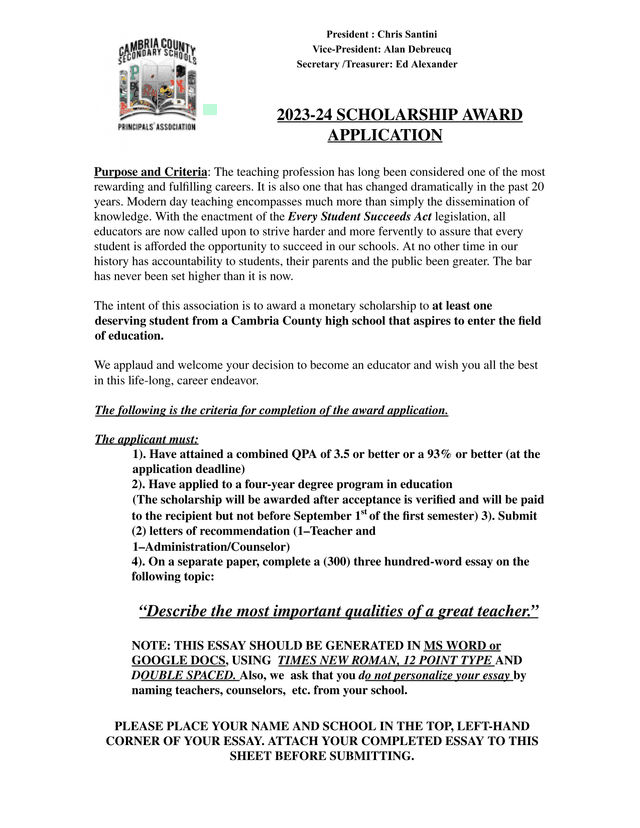 2023 24 SCHOLARSHIP AWARD APPLICATION screenshot