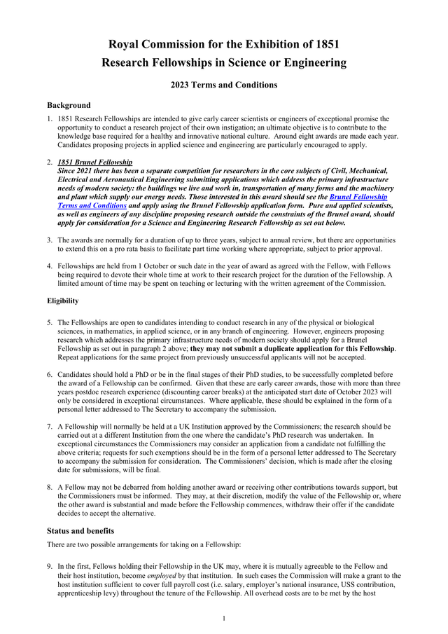 Royal Commission For The Exhibition Of 1851 Research Fellowships In Science Or Engineering screenshot