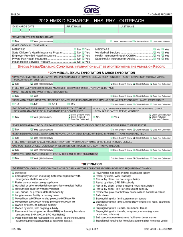 2018 HMIS Discharge   HHS RHY   Outreach screenshot