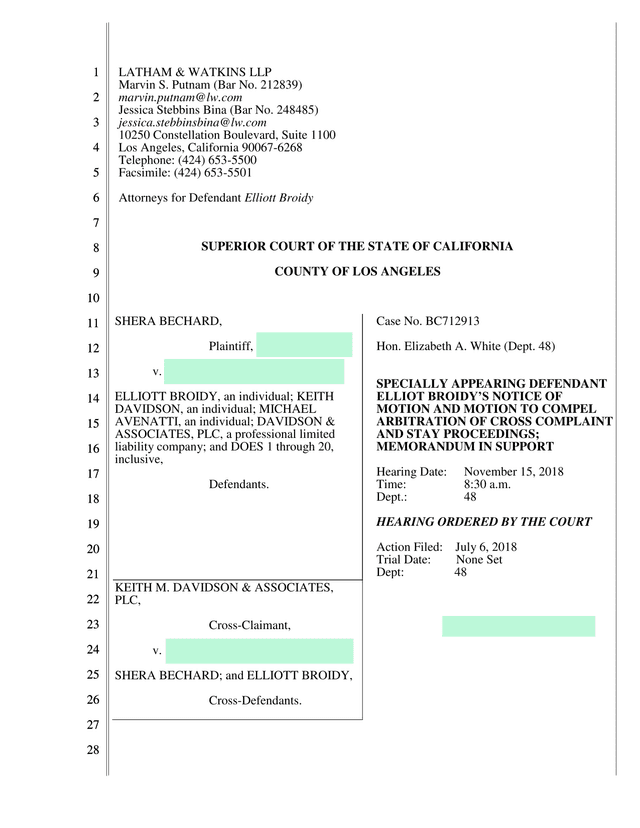 Specially Appearing Defendant Elliot BroidyS Notice Of Motion And Motion To Compel Arbitration Of Cr screenshot