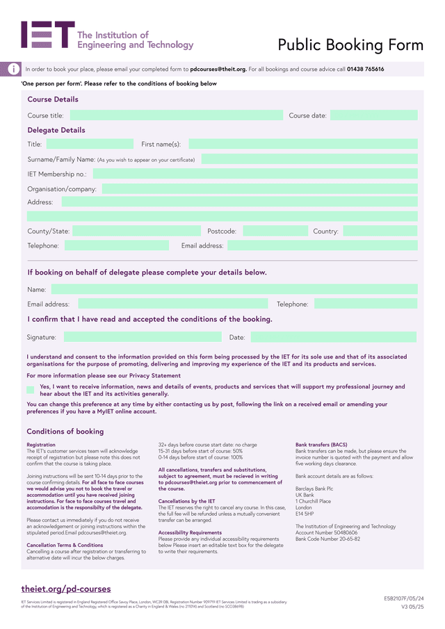 Public Booking Form screenshot