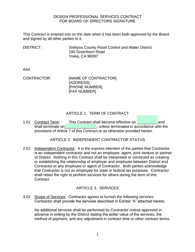 DESIGN PROFESSIONAL SERVICES CONTRACT screenshot