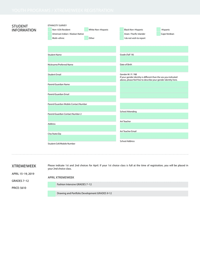 YOUTH PROGRAMS  XTREMEWEEK REGISTRATION screenshot