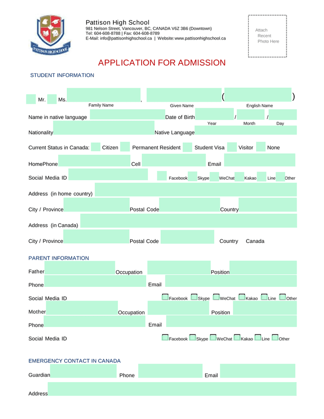 Application For Admission screenshot