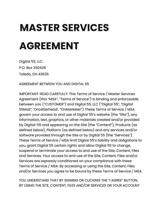 MASTER SERVICES AGREEMENT screenshot