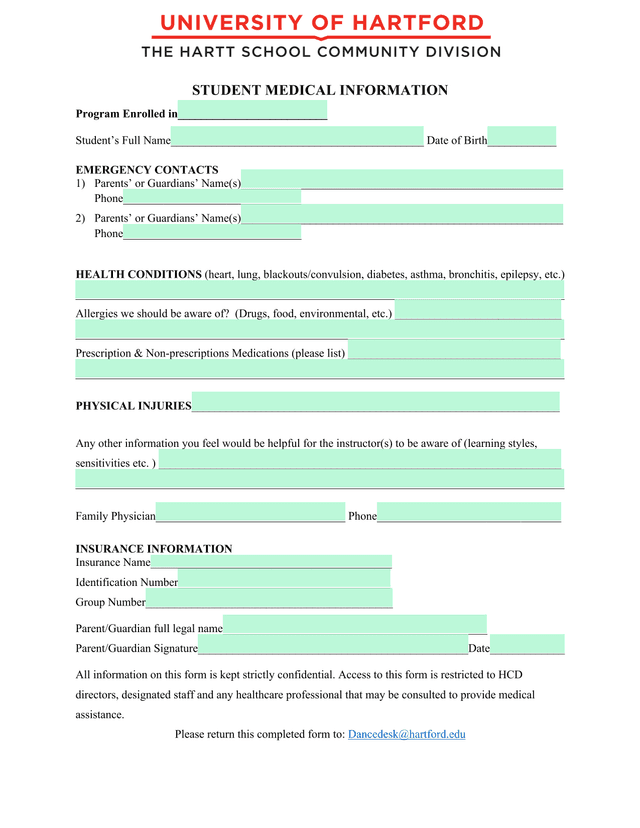 Student Medical Information screenshot