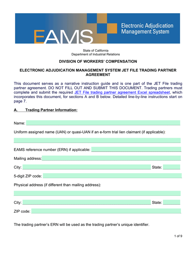 Electronic Adjudication Management System JET File Trading Partner Agreement screenshot