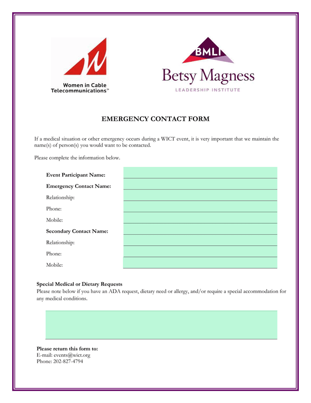 Emergency Contact Form screenshot