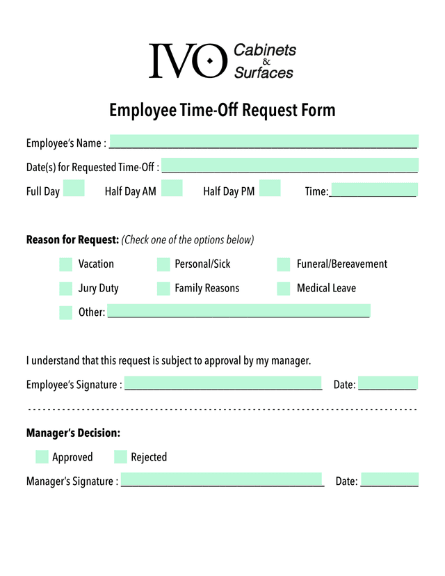 Employee Time Off Request Form screenshot