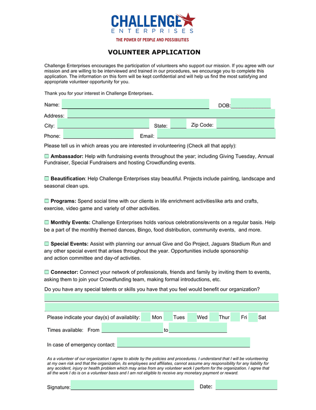 Volunteer Application screenshot