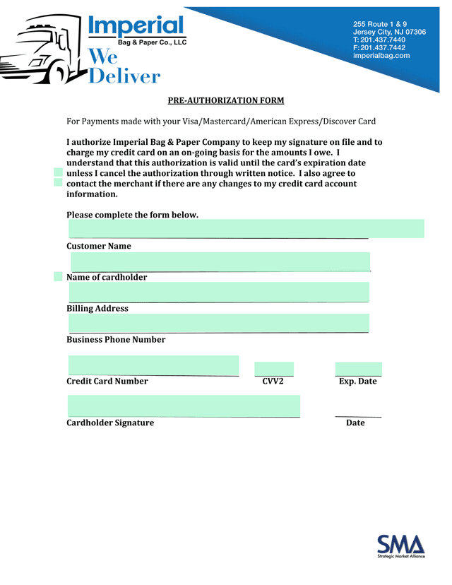Pre Authorization Form screenshot