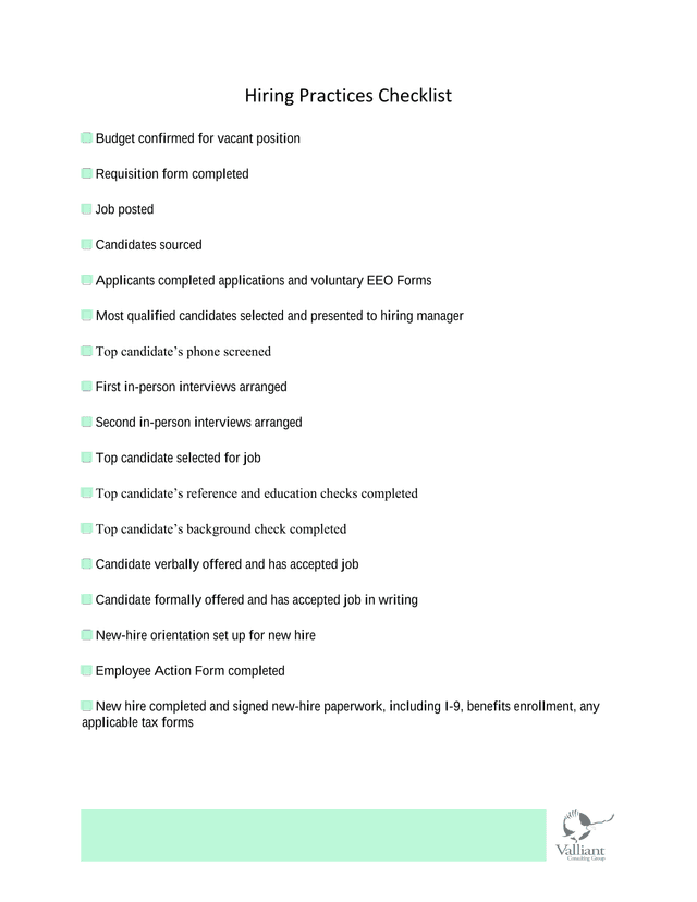 Hiring Practices Checklist screenshot