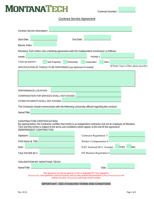 Contract Service Agreement screenshot
