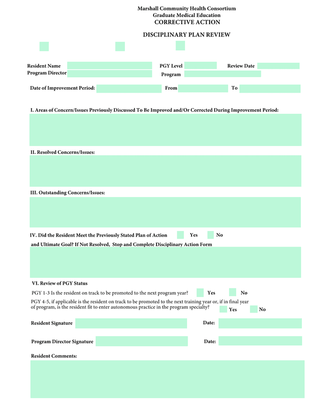 Corrective Action Disciplinary Plan Review screenshot