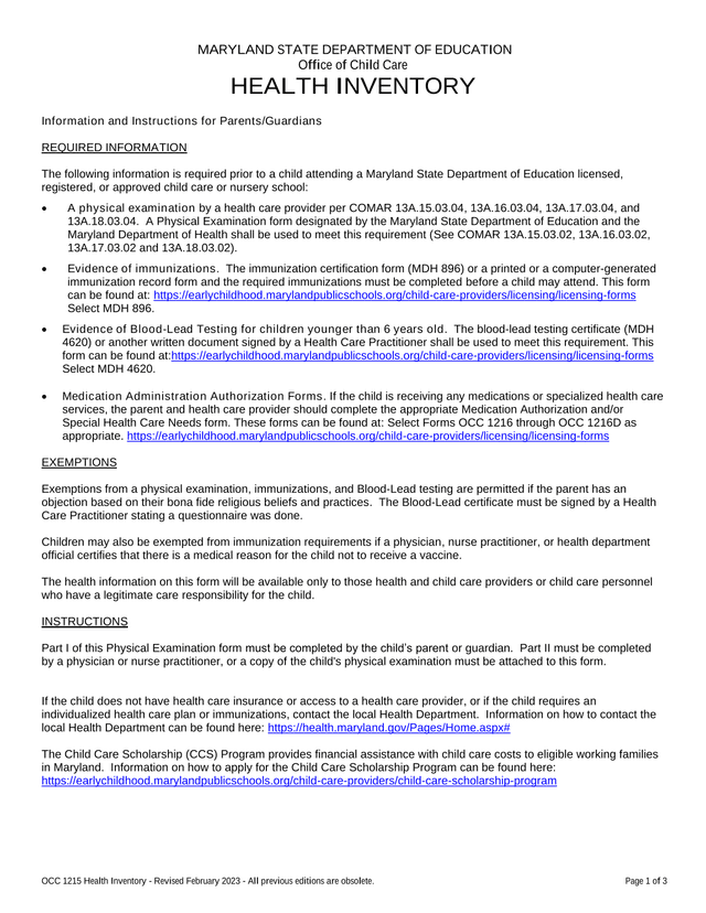 Maryland State Department Of Education Health Inventory screenshot