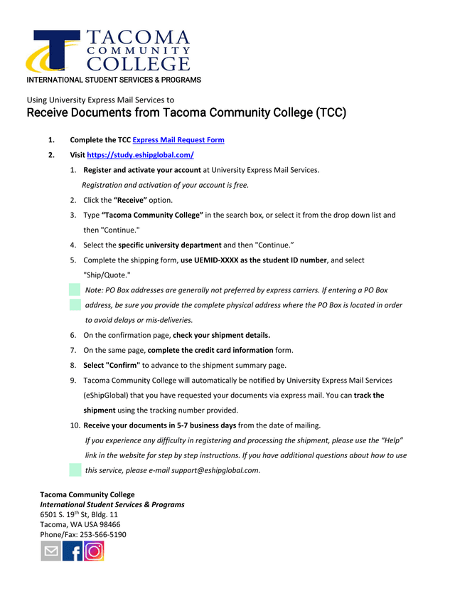 International Student Services  Programs Using University Express Mail Services To Receive Documents screenshot