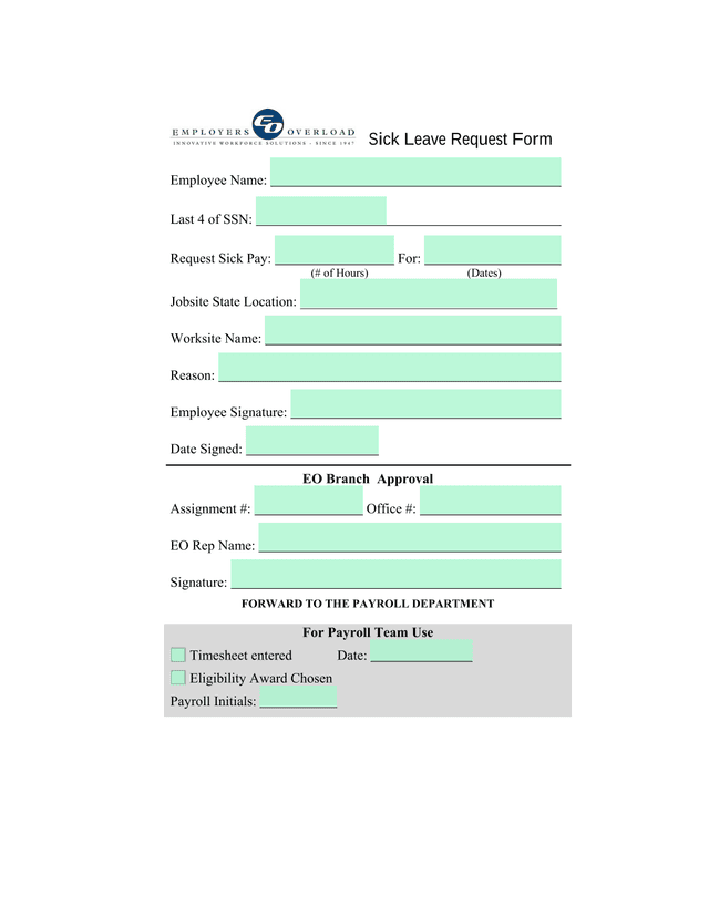 Sick Leave Request Form screenshot