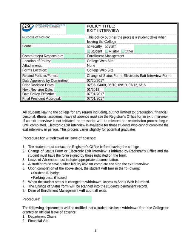 Exit Interview Policy screenshot