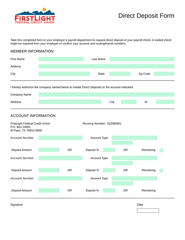Direct Deposit Form screenshot