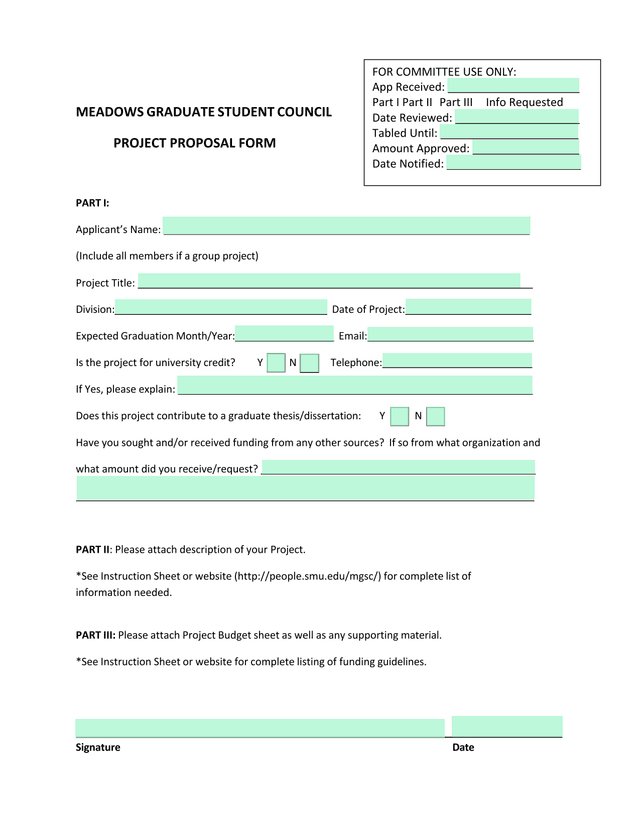 MEADOWS GRADUATE STUDENT COUNCIL PROJECT PROPOSAL FORM screenshot