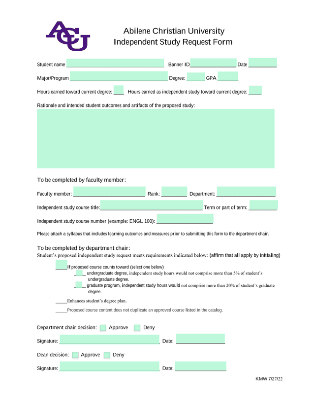 Independent Study Request Form screenshot