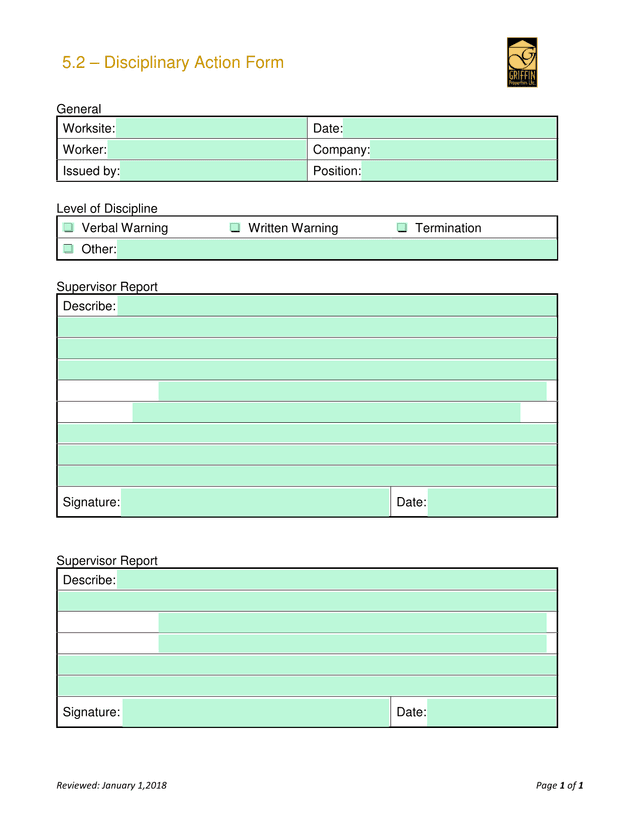 5.2  Disciplinary Action Form screenshot