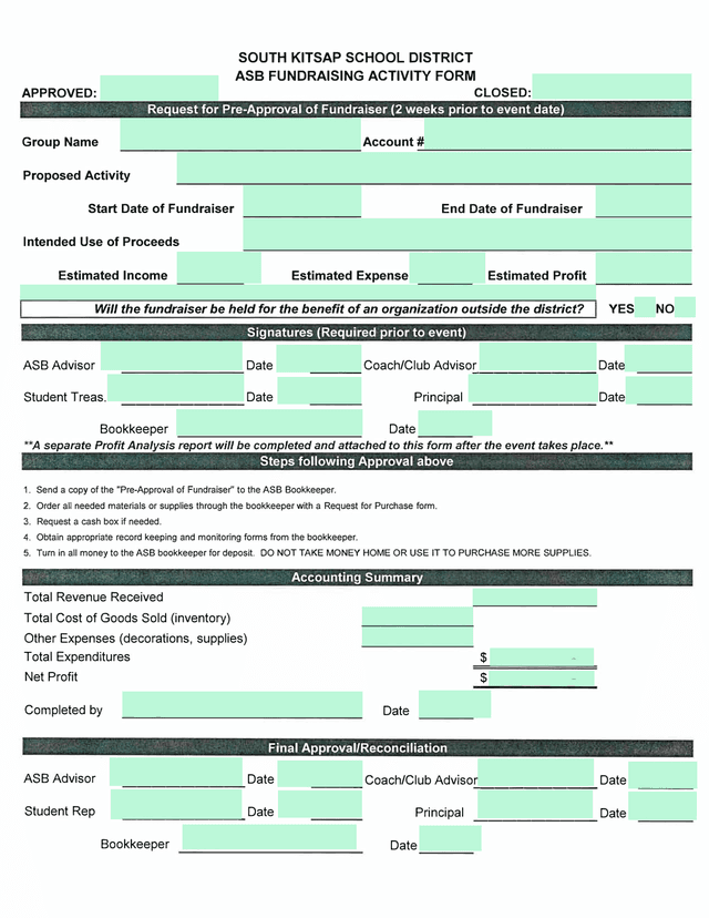 ASB FUNDRAISING ACTIVITY FORM screenshot