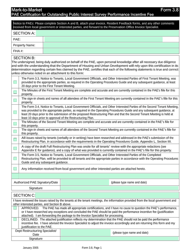 Form 3.8 PAE Certification For Outstanding Public Interest Survey Performance Incentive Fee screenshot