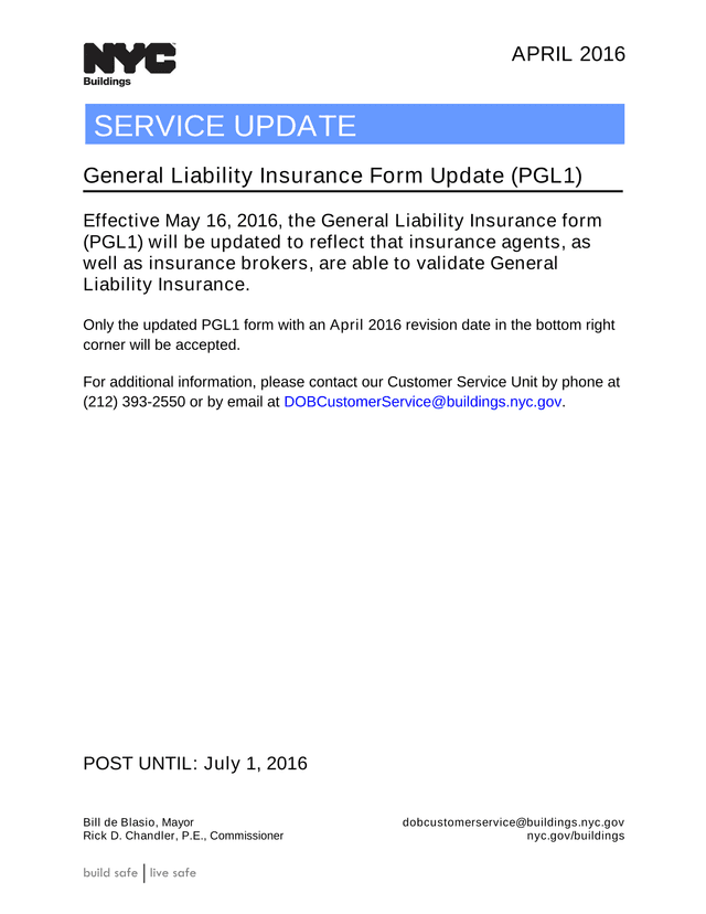 General Liability Insurance Form Update (PGL1) screenshot