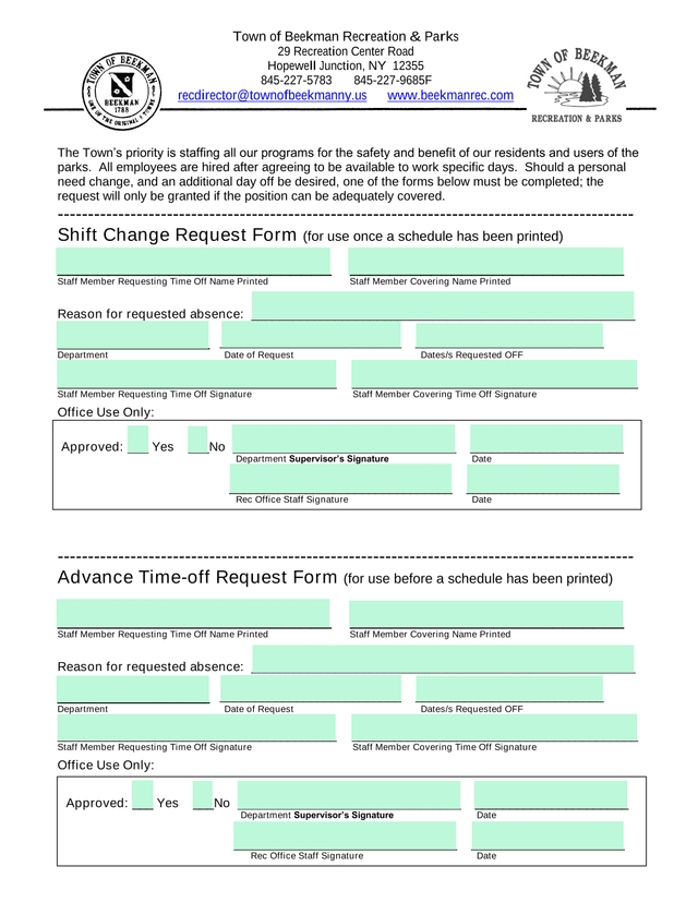 Shift Change Request Form And Advance Time Off Request Form screenshot