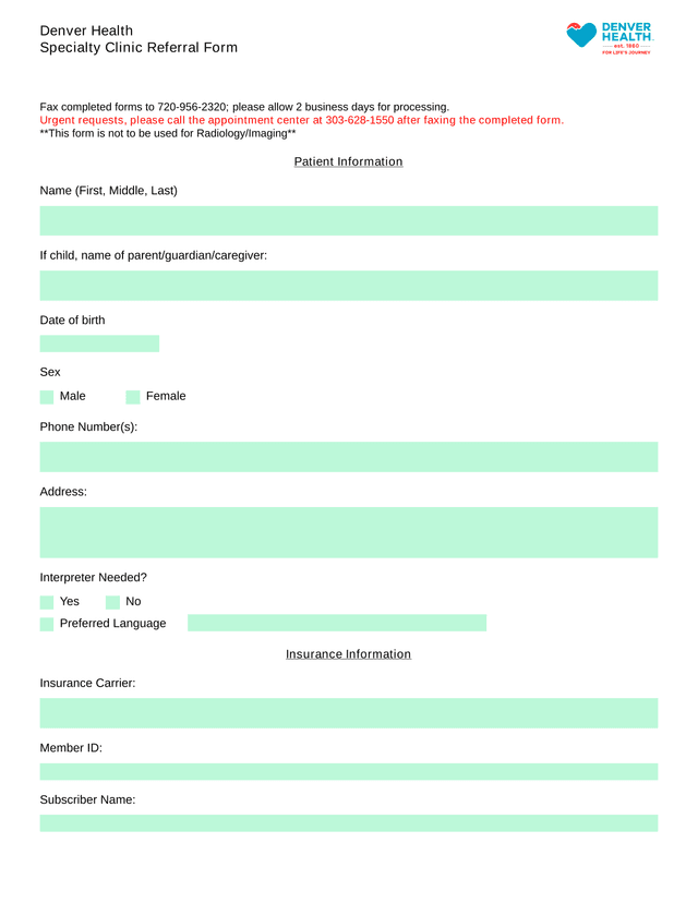 Denver Health Specialty Clinic Referral Form screenshot