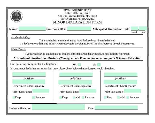 MINOR DECLARATION FORM screenshot