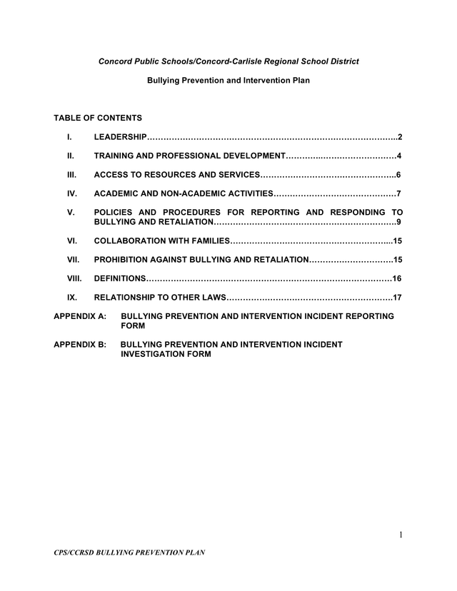 CPSCCRSD Bullying Prevention And Intervention Plan screenshot