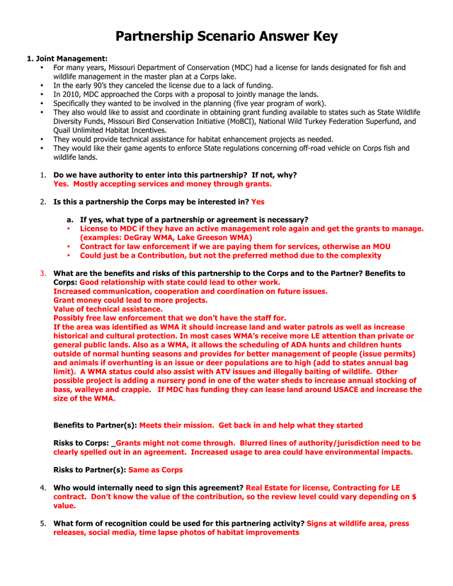 Partnership Scenario Answer Key screenshot