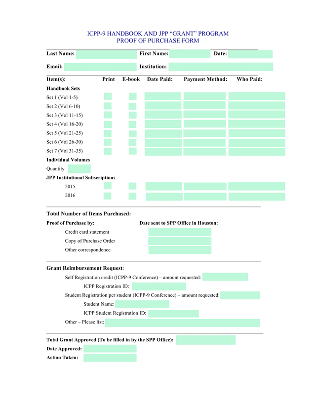 ICPP 9 Handbook And JPP Grant Program Proof Of Purchase Form screenshot