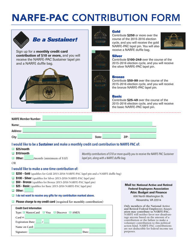 NARFE PAC CONTRIBUTION FORM screenshot