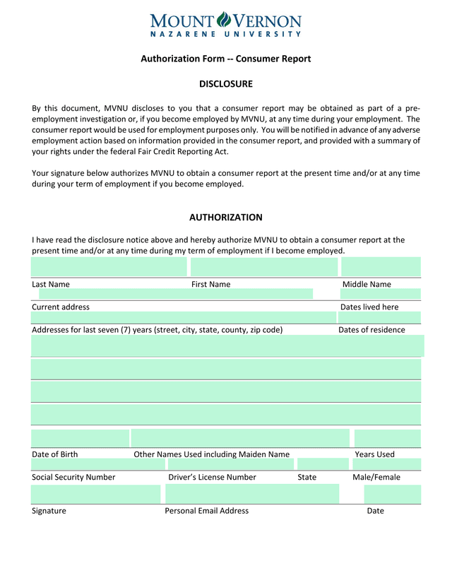 Authorization Form    Consumer Report screenshot