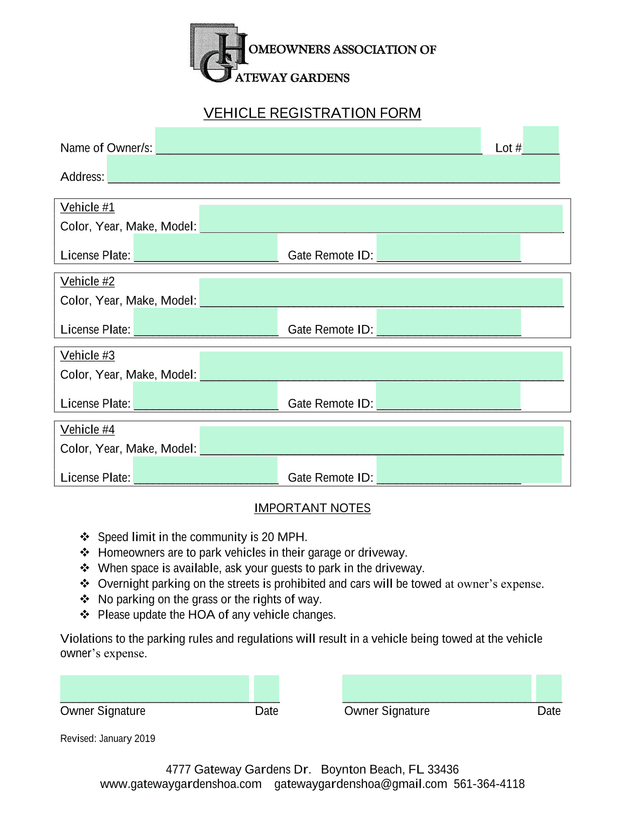 Vehicle Registration Form screenshot
