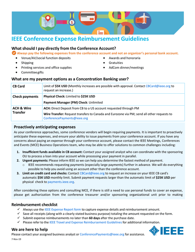 IEEE Conference Expense Reimbursement Guidelines screenshot