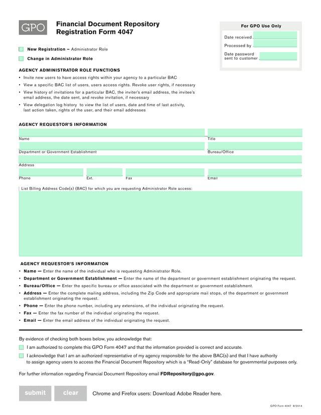Registration Form 4047 screenshot