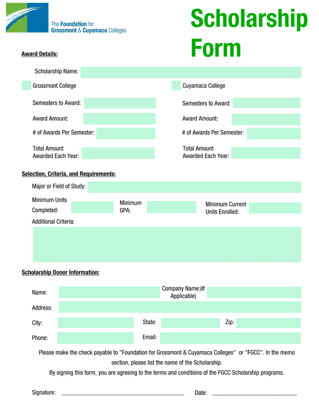 Scholarship Form screenshot