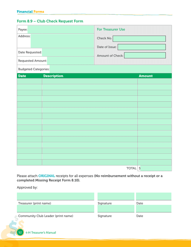 Form 8.9  Club Check Request Form screenshot