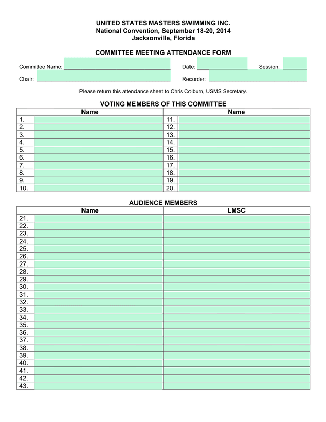 COMMITTEE MEETING ATTENDANCE FORM screenshot