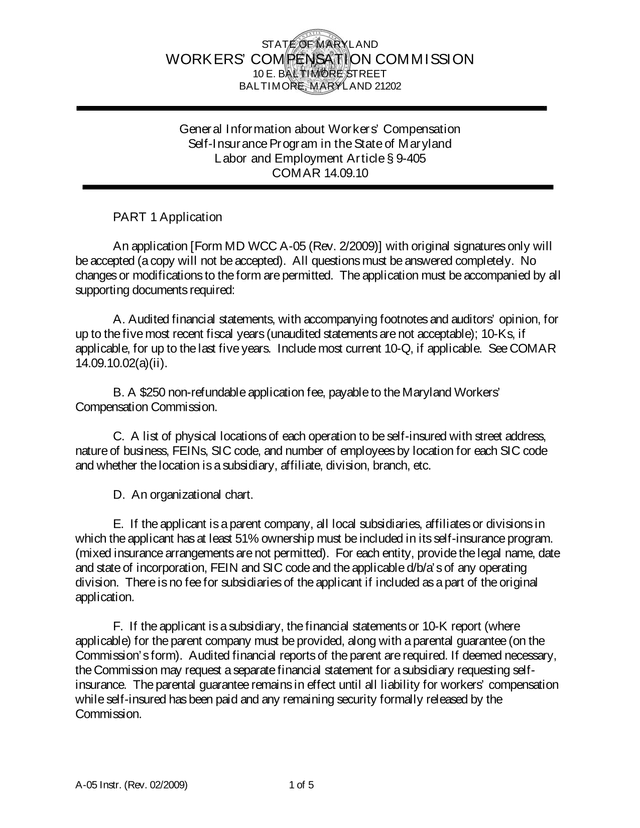 Workers Compensation Commission Self Insurance Program Application screenshot