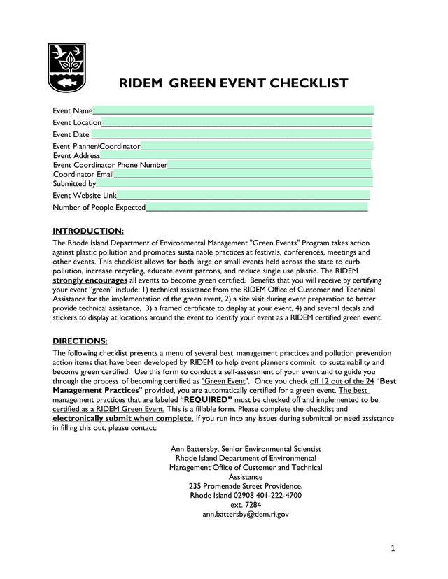 RIDEM GREEN EVENT CHECKLIST screenshot